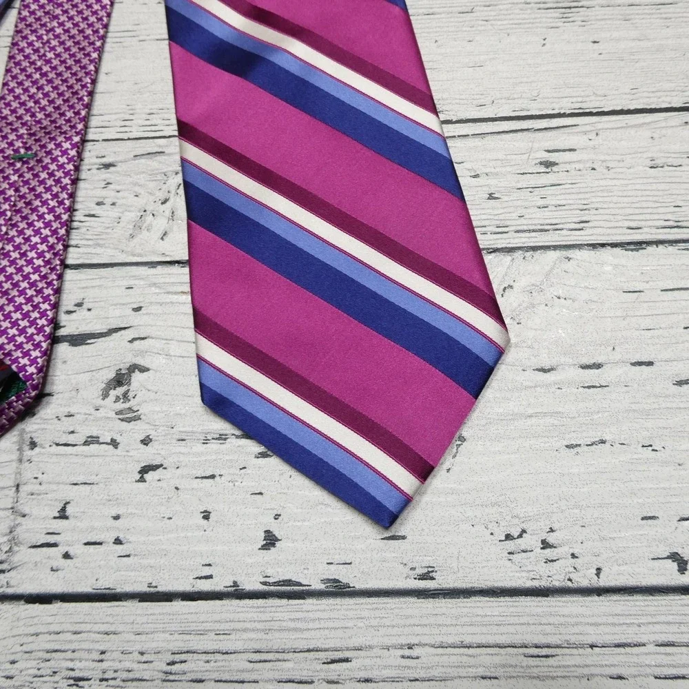 Tommy Hilfiger Tie Mens One Size Pink Blue Stripe 100% Silk Made In USA